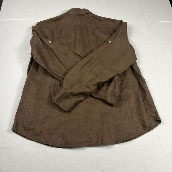Lauren Ralph Lauren Linen Button Down Shirt Brown Collared Long Sleeve Top PM - Picture 10 of 11